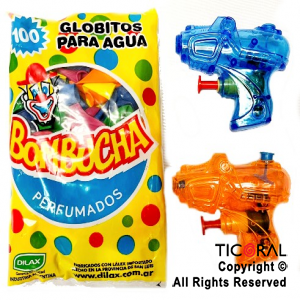 SET 2 PISTOLITAS DE AGUA + 1 GLOBITO AGUA BOMBUCHA X 100 globitos